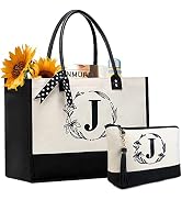 BeeGreen Embroidery Monogram Initial Tote Bag for Women Teacher Mom Friend Personalized Gift for ...