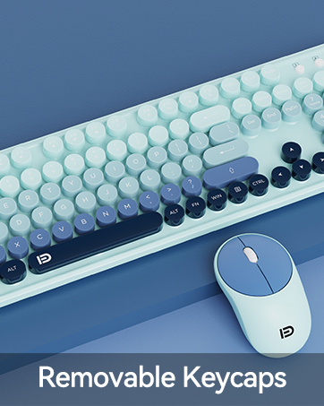 retro typewriter style round key wireless keyboard teal color