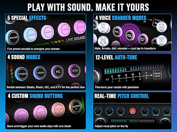 Packed with fun audio effects, sound modes, and customizable controls — all at your fingertips