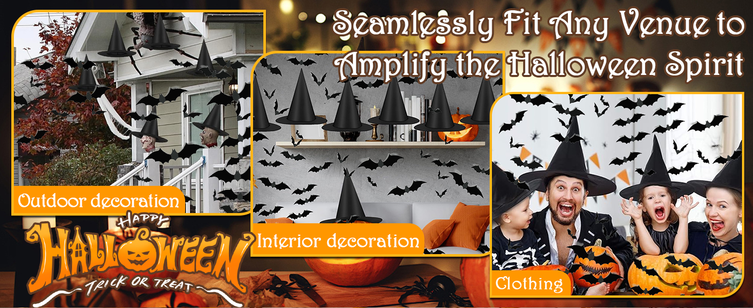 Halloween Black Witch Hat Bat Sticker