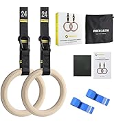 PACEARTH Gymnastics Rings 32mm Wooden Olympic Rings Support 1500lbs Locked Carabiners 9ft Double-...