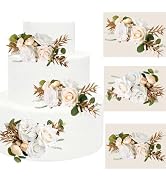 3PCS Cake Flowers Toppers - White &amp; Champgne Artificial Roses Flower Arrangements, Cake Decoratio...