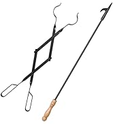 Uten 32-Inch Fireplace Fire Pit Campfire Poker Stick and 26-Inch Campfire Fireplace Tongs, Black ...