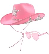 YBHOMINE White Cowgirl Hat with Heart Sunglasses - Cowboy Hat with Glitter Star Fits Women for Ba...
