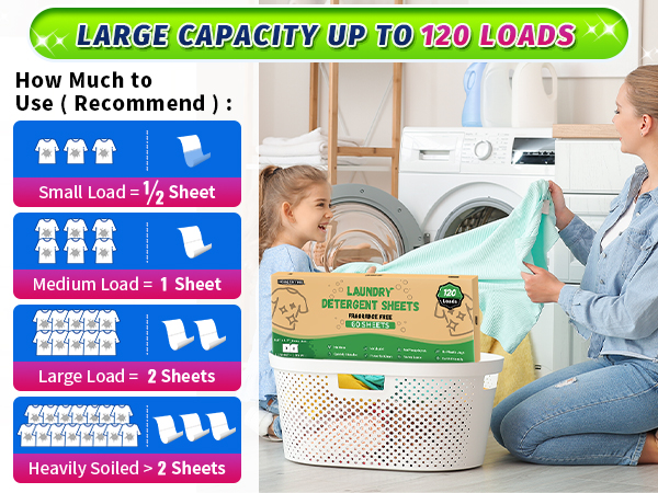 large capacity laundry detergent sheets