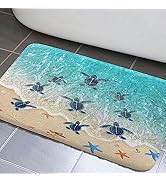 JAWO Turtle Ocean Beach Themed Rugs - Sea Turtle Bathroom Rugs with Seashells and Starfish - Abso...