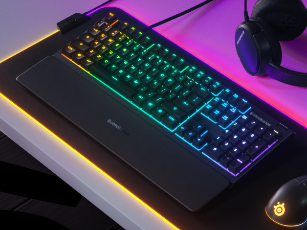 - Apex 3 RGB keyboard with wrist rest