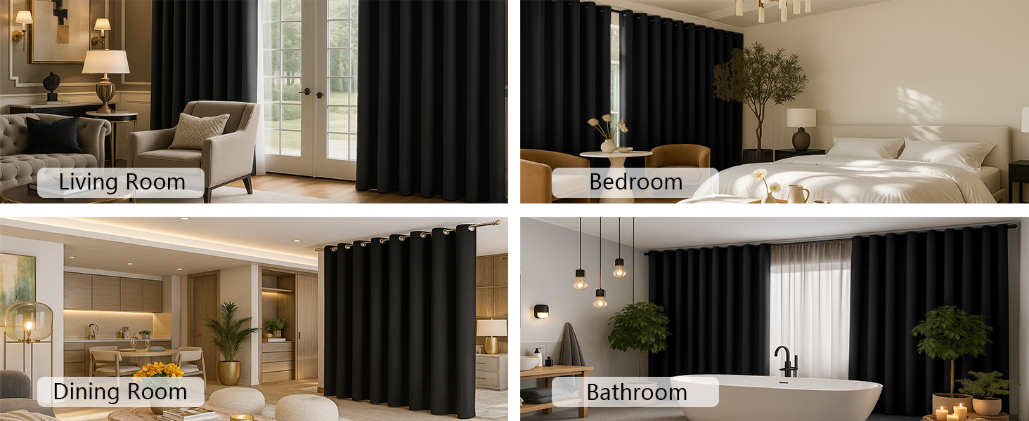 black curtains