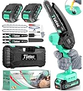Tietoc Mini Chainsaw 6 Inch Cordless [With 2Pcs 21V Batteries] [2024 Upgrade] Portable Electric C...