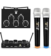 Portable Karaoke Microphone Mixer System Set with Dual UHF Wireless Mic, 3.5mm AUX/Optical/Coaxia...