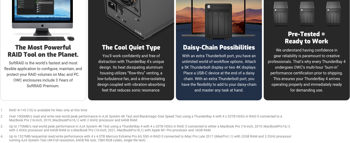 ThunderBay 4 Thunderbolt 3 RAID 2 4 5 10 SOFTRAID EXTERNAL STORAGE SOLUTION SSD HDD 2.5” 3.5”