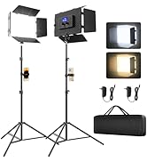 Unicucp 2 Pack Led Video Light Panel Light with Barndoor, 8000mAh Rechargeable Camera Light with ...