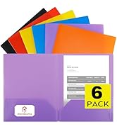 pmybupo 6 Pack Plastic Folders with Pockets,6 Colors Durable Heavy Duty File Folders with Busines...