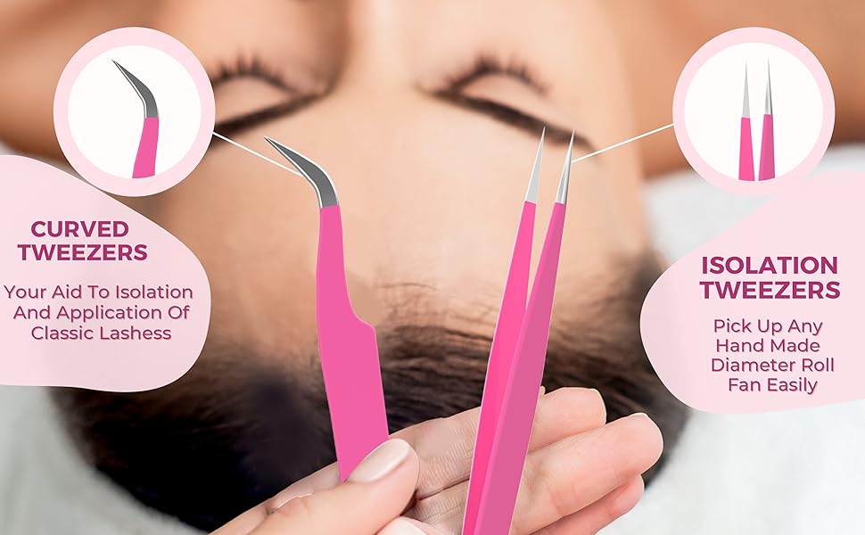 SIVOTE Tweezers for eyelash extensions, Pink, 2-Pack