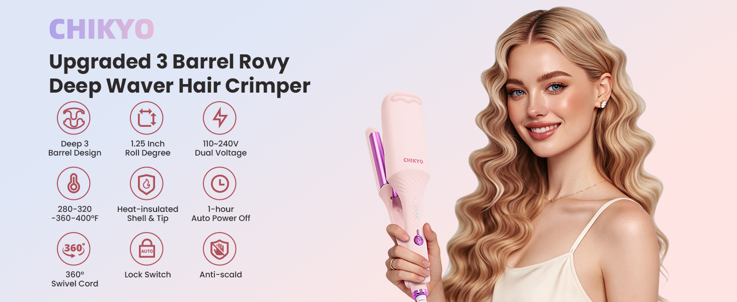 upgraded 3 barrel rovy deep waver hair crimper