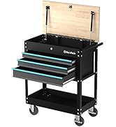 DURATECH 30-1/2 in 3-Drawer Rolling Tool Cart with Wood Top, Heavy Duty Storage Organizer Cabinet...