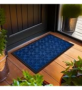 G128 Home Entrance Blue Geometric Floral Pattern Door Mat | 17x29.5 in | Thick Absorbent Natural ...