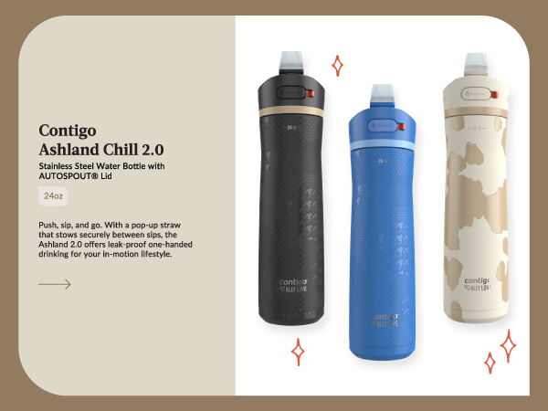 ashland chill black blue tan beige stainless steel water bottle autospout pop up straw life workout