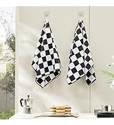 Ohocut Checkered Kitchen Tea Towel, Pack of 2, 18 x 27 in, Black and White Waffle Wave Super Abso...