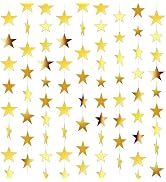 6PCS Gold Star Garland Decorations - 78 Feet Double Side Hanging Stars Decorations for Ceiling, P...