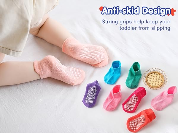 non-slip grips machine washable reinforced toes breathable skin-friendly sensitive skin