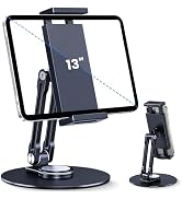 Lucrave Tablet Stand Holder for iPad, Adjustable with 360 Rotating Base for Desk, Aluminum Swivel...