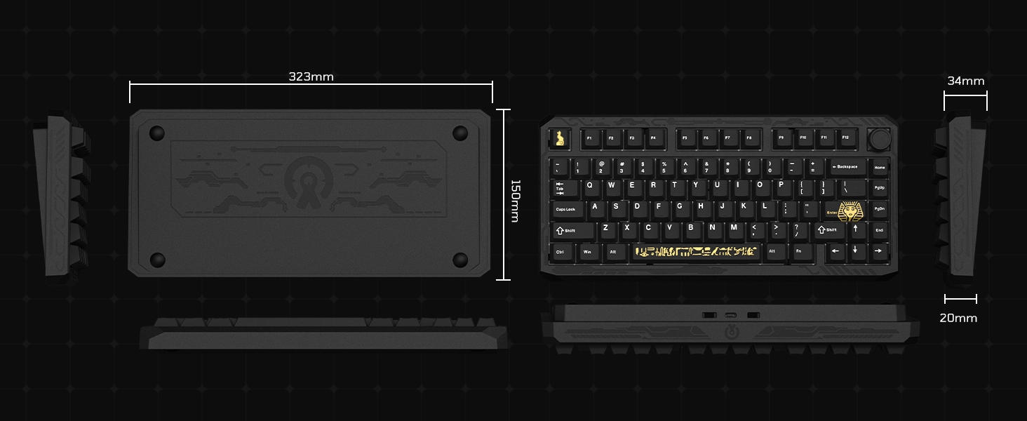 Wireless Gaming Keyboard Black Knob, 75% Aluminum Mechanical Keyboard QMK/VIA