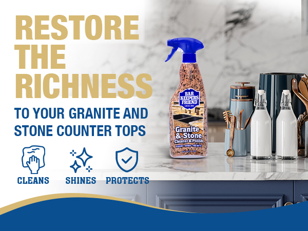 Bar Keepers friend granite stone polisher cleaner and shines countertops