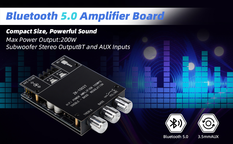 Bluetooth 5.0 Amplifier Boaro Compact Size, Powerful SoundMax Power Output:200w