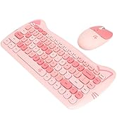 PUSOKEI Cute Cat Wireless Keyboard and Mouse Combo,2.4G USB Compact Silent Keyboard,Candy Colors,...