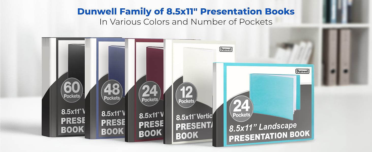 Dunwell Family of 8.5x11&amp;#34; Presentation Books - In Various Colors and Number of Pockets