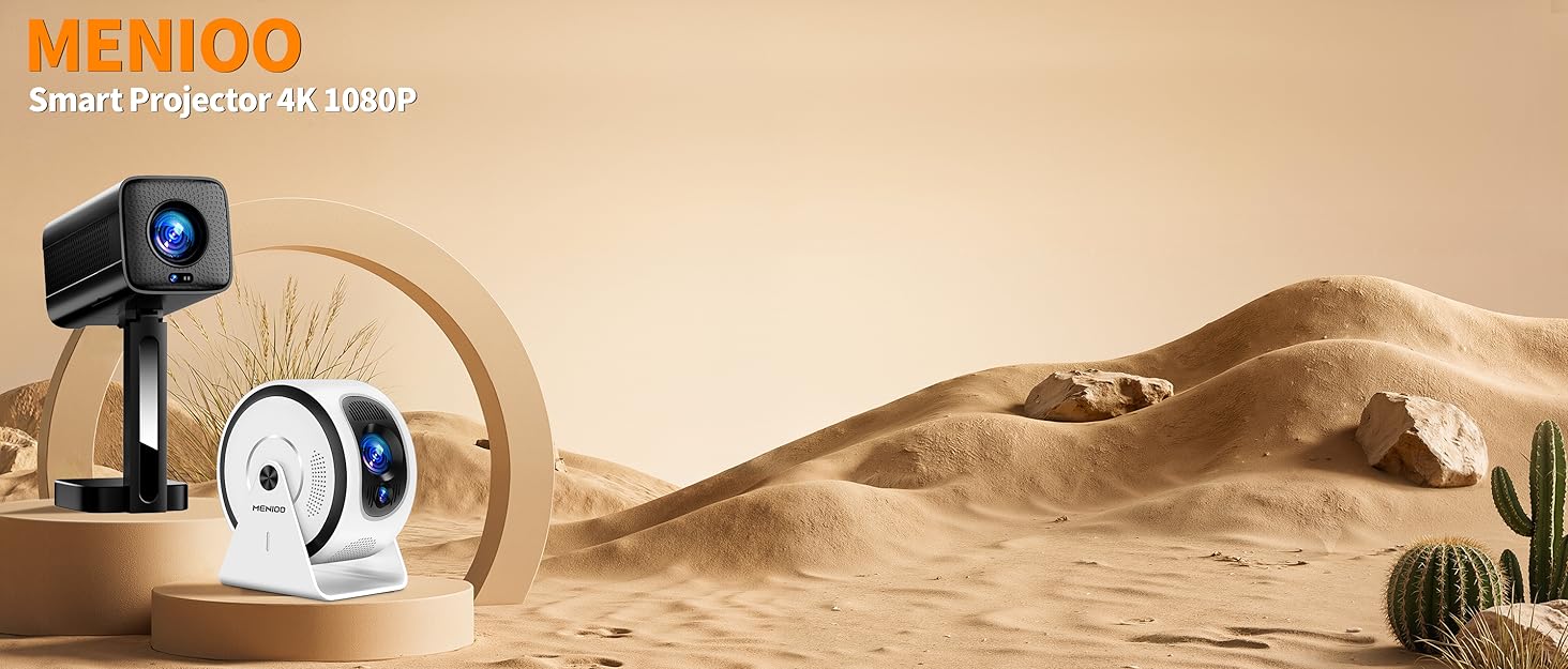 Text reads 'MENDOO'. Desert-themed product banner showing robotic or tech components against sandy backdrop with cactus silhouette.