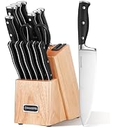 Diamosteel Black Knife Set, 15-Piece Knife Block Set with Built-in Sharpener Scissors for Kitchen...