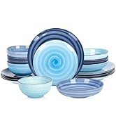 Selamica Ceramic 16-Pieces Dinnerware Set, Ceramic Dishes Set for 4, Kitchen Plates and Bowls Set...
