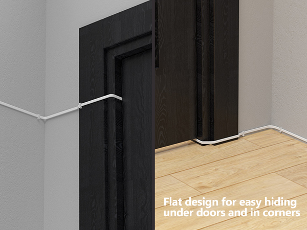 Flat design for easy hiding under doors and in corners