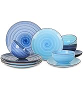 Selamica Ceramic 12-Pieces Dinnerware Sets, Kitchen Ceramic Plates and Bowls Sets, Dishes Set Ser...