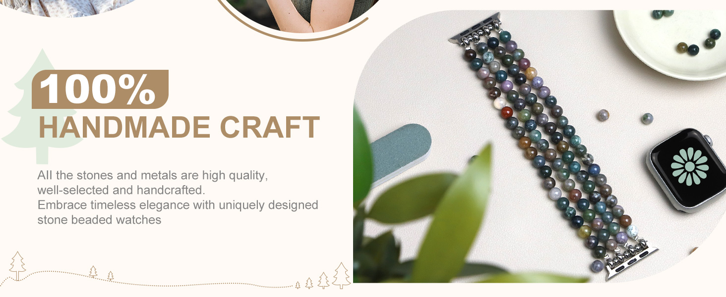 Natural Stone Bracelet Beaded Apple Watch Bands for Women Feminine Handmade Elastic Stretch Strap