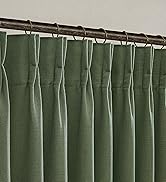 Pinch Pleated Olive Green Linen Curtains 84 Inches Long 2 Panels Set for Living Room Bedroom Dini...