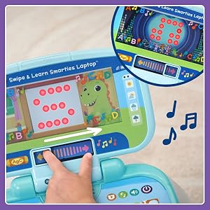 Kid slides slider on laptop and laptop switches to music mode.