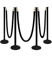 4 Pack Stanchions Post with Velvet Rope, Crowd Control Stanchions, Queue Pole for for Movie Theat...