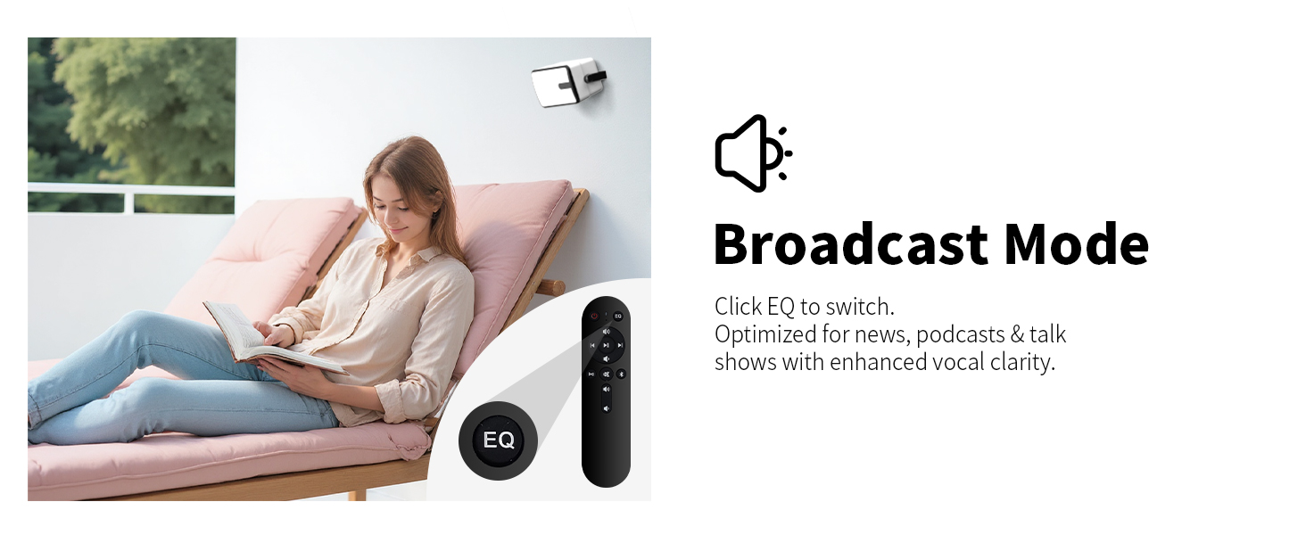 Broadcast Mode. Enhances vocal clarity for news and talk shows.