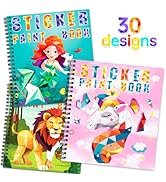 homicozy 3PCS Sticker Paint Books for Kids Ages 4-10,Unicorn Mermaid Animals Designs Paint by Sti...