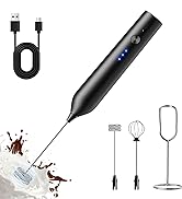 QTDHG Rechargeable Milk Frother with Stand, Electric Frother Wand Handheld Coffee Foam Maker Deta...