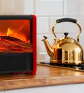 Pxonmow Small Space Heater with Realistic Flame Effect, Portable Mini Electric Desk Heater for In...