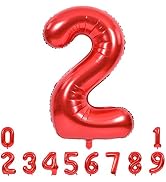 TONIFUL 40 Inch Red Large Numbers Balloons 0-9, Number 2 Digital 2 Helium Balloons, Foil Mylar Bi...
