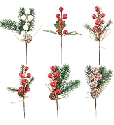 KFJBPB 6 Pcs Artificial Christmas Picks 7 Inch, Holly Berry Stems Pine Cones Pine Stems Holly Lea...