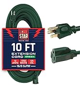 Lone Star 10 ft Outdoor Extension Cord 3 Prong, 16/3 SJTW Weatherproof Green Extension Cord 10ft,...
