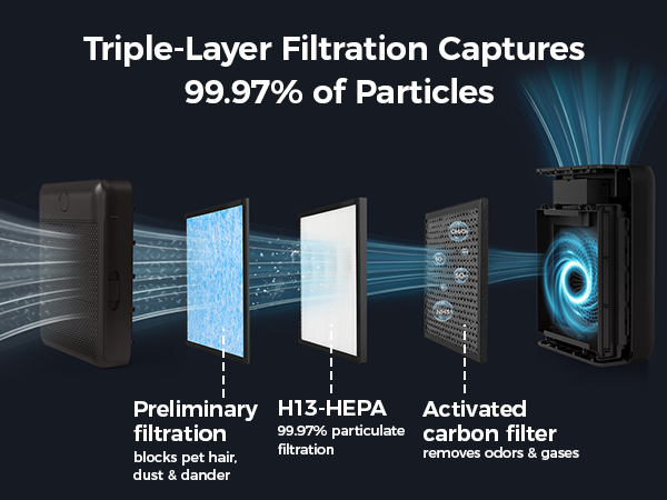 H13 HEPA Filter Pet Air Purifier for Bedroom