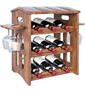  9 Bottles Freestanding Countertop Wine Rack Solid Wood House Tabletop Wine Rack with Win...