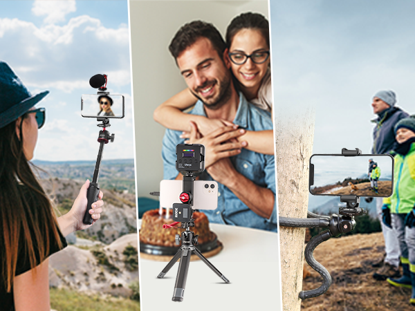 ULANZI ST-27 Phone Tripod Mount, 360° Metal Phone Holder for Tripod w 3 Cold Shoes &amp; Arca Port